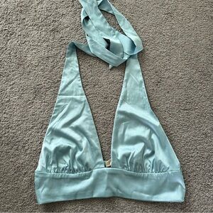 Blue Satin Halter Tie Top